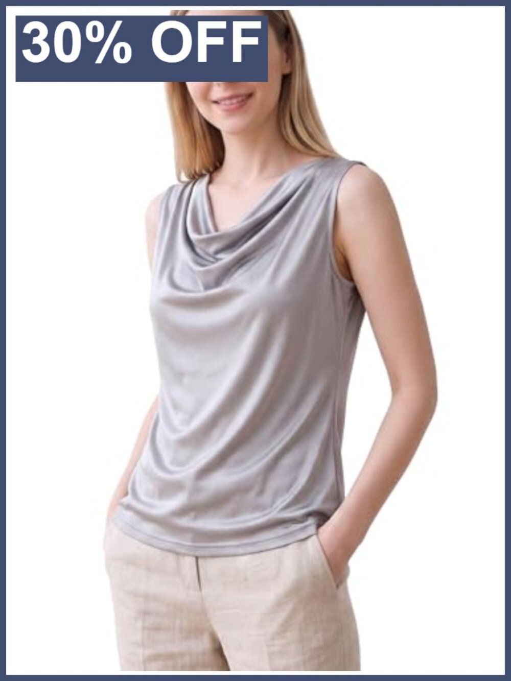 100% Mulberry Silk Tank Top Cowl Neck Sleeveless Dressy Blouse Cami
